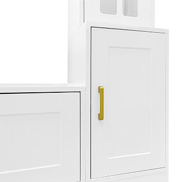 98.4 W Wall Unit Entertainment Center with Bookshelves for TVs up to 80,TV Stand Media Console with Cabinets,Tempered Glass Doors and Adjustable Shelves (White/B)