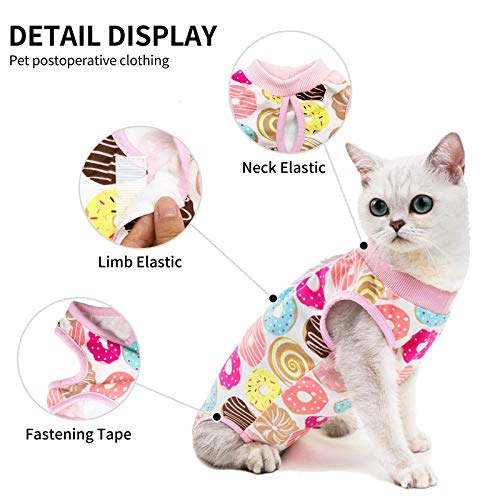 Image of Cat Professional Surgical Recovery Suit,E-Collar Alternative for Cats Dogs,After Surgery Wear, Pajama Suit,Home Indoor Pets Clothing Doughnut S