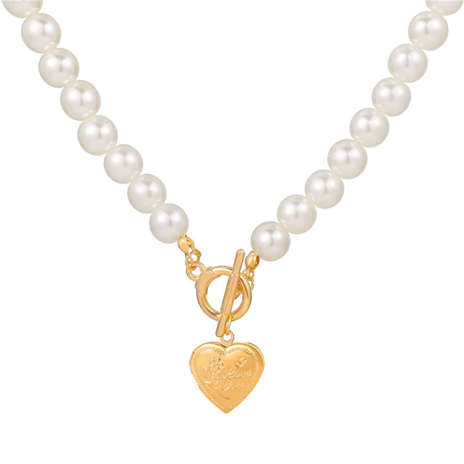 ネックレス・ペンダント [PRIMAUTE] heart in pearl necklace ZXCL New Vintage Wedding Pearl Choker Necklace for Women