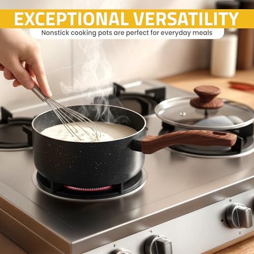 Kichly Non-Stick Granite 8 Pcs Cooking Pots and Pans Set Nonstick Cookware Induction Hob pan Set with 20cm, 28cm Frying Pan Set and 20cm,18cm & 16cm Saucepan Set with Lids - Image 6