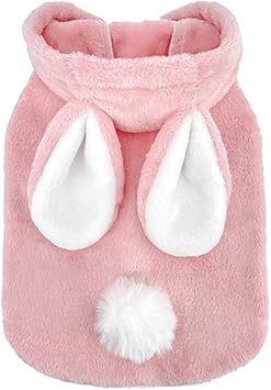 Amazon Timoya 犬服 秋冬 かわいい ウサギ形 ペット服 防寒 卯年 23年 犬 猫 服 お正月 新年 年賀状 着ぐるみ 可愛い コスチューム ふわふわ 暖かい 小型犬 中型犬 犬猫用 お散歩 お出かけ ペット用品 記念撮影 ピンク S Timoya