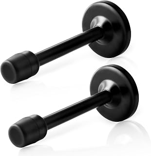 KOLAKO Door Stops, Long Door Stoppers, 5 Inch Black Wall Mount Solid Heavy Duty Door Holders with Rubber Tip Bumper, Stainless Steel, Doorstops for Bottom of Door, 2 Pack