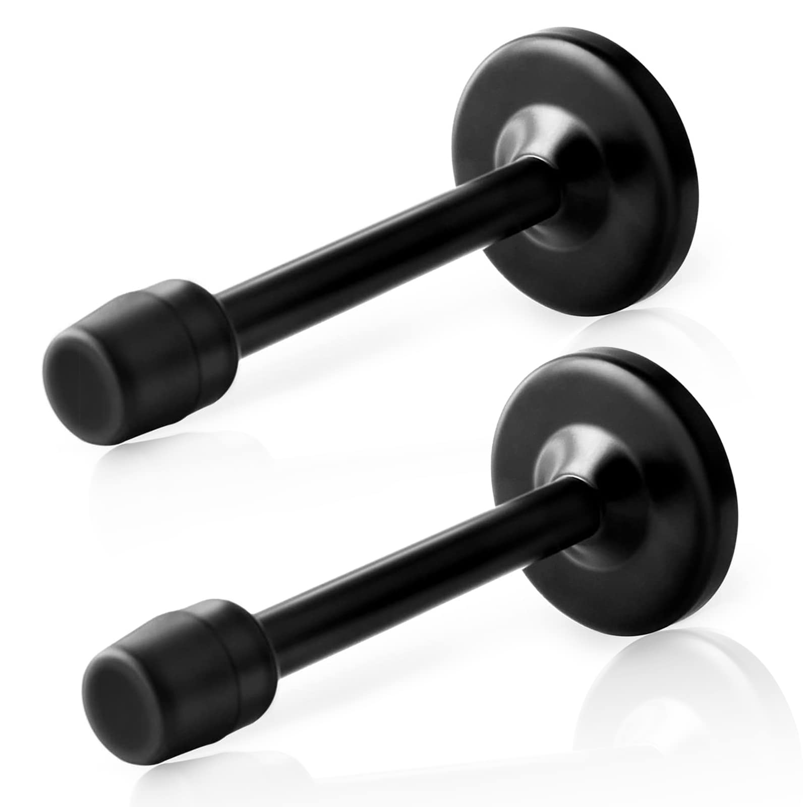 KOLAKO Door Stops, 4 Inch Door Stopper, Wall Mount, Black Modern Doorstop Holders with Rubber Tip Bumper, Brushed Stainless Solid Doorstops, 2 Pack