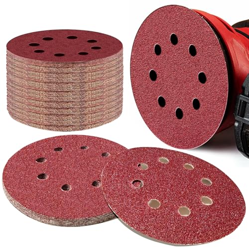 60 PCS 5 Inch Sanding Discs, 40 60 80 120 180 240 320 600 800 Grit Hook and Loop Sandpaper for Random Orbital Sander, Wood Metal Paint Rust Furniture Polishing