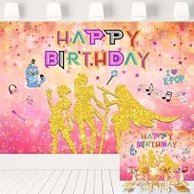 Korea-Pop Music Birthday Backdrop Anime Movie Theme Happy Birthday Background Glitter Golden Girls Party Decorations 7x5 ft 2