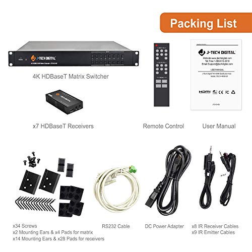 Image of J-Tech Digital 8x8 4K60Hz 4:2:0 HDMI HDBaseT Matrix Switch Extender Up to 230FT (1080P) & 131FT (4K) Over Single CAT5e /6 | Supports PoC, CEC, Remote Control [JTECH-4K88-EX]
