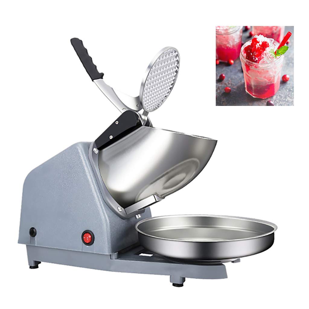 Commercial Home Electric Ice Crusher Ice Snow Cone Maker Stainless Steel Ice Shaver Shaved Ice Machine with Double Blades (350W 1400 R/min 143 lbs/hr)