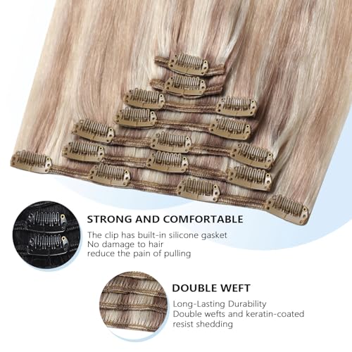 Image of COOKAYU Clip in Hair Extensions Human Hair, 18 /22 /60 Ombre Real Hair Extensions Clip in Human Hair Thick Silky Straight, 16inch 120g 7Pcs