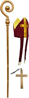 Adult Bishop Priest Pope Hat Costume Set Mitre Hat Gold Cross Crozier Staff Cane Necklace Accessories