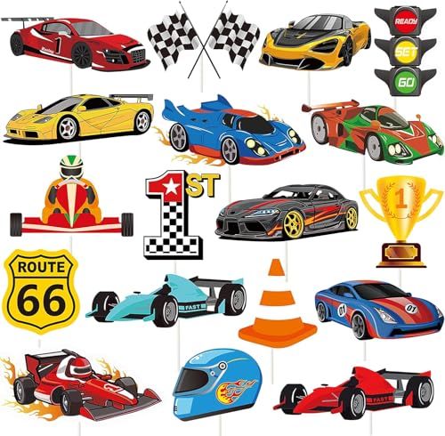 36Pcs Race Car Cupcake Toppers Racing Car Birthday Decorations for Race Car Birthday Party Favors Let's Go Racing Party Racing Car Baby Shower Supplies