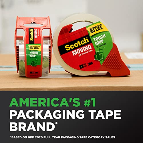 Scotch Tough Grip Moving Packaging Tape, 1.88"X 22.2 Yd, Designed For Moving And Packing, Stays Strong For Tough Jobs, 1.5" Core, Clear, 6 Dispensered Rolls (150-6) #TOP5
