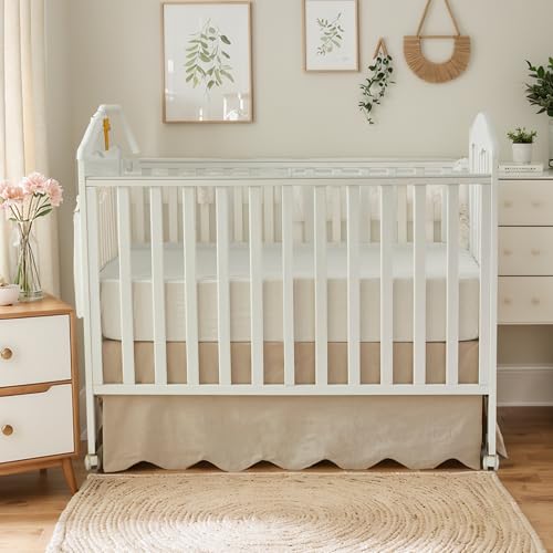 Image of Brandream Scallop Edge Organic Cotton Crib Skirt, Baby Boy, Baby Girl, Gender Neutral Crib Skirt Toddler Bedskirt Farmhouse Chic Nursery Crib Bed Skirt, Boho Bohemian Solid Beige Skirt