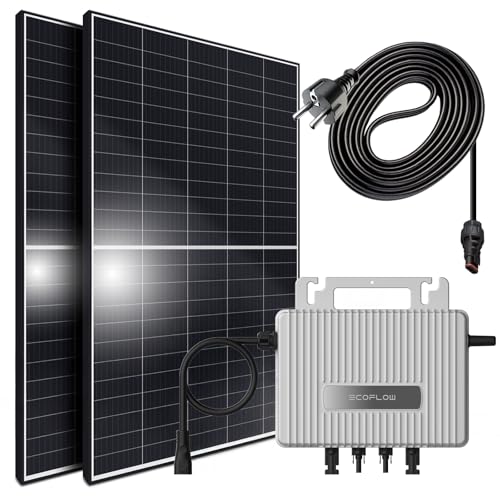 SUNNIVA® 900W Balkonkraftwerk 800W komplett Steckdose - Ecoflow Stream 800W Wechselrichter - PV Solaranlage Komplettset - 2x 450W (900W) Solarmodule - inkl. 5m Kabel - Bluetooth, WIFI