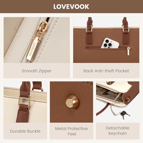 Image of LOVEVOOK Laptop Tote Bag for Women,Leather Work Bag, Waterproof Business Teacher Bag,Large Computer Handbag Purse Briefcase,Office Gifts for Women