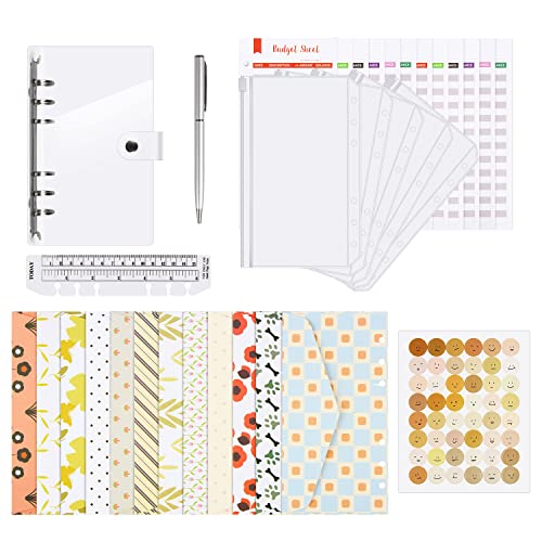 SULOLI Classeur budgétaire, classeur A6 en PVC avec enveloppes à fermeture éclair, autocollants et stylo Cover