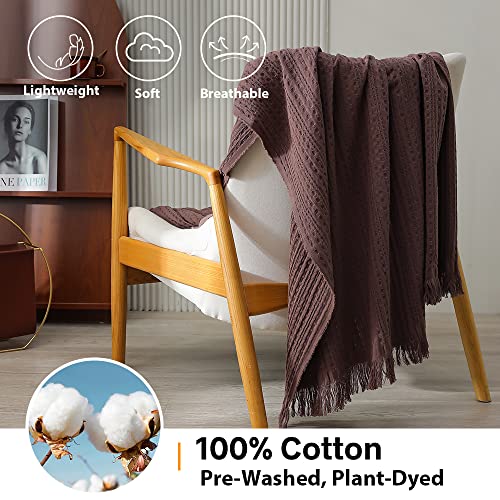 Simple&Opulence 100% Cotton Throw Blanket for Couch, Bed, Waffle Weave Cable Knit Blanket with Tassels, Soft Lightweight Pre-Washed Breathable Cozy Blanket Farmhouse Decoration for All-Season (Brown) by Simple&Opulence - Used condition - Image 3