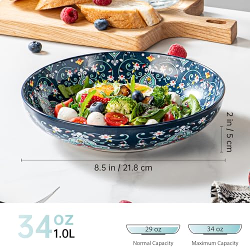 HENXFEN LEAD Porcelanowe miski do makaronu 976 ml, do makaronu, klusek, sałatek, zupy itp. Kolorowe, opakowanie 4 sztuk - styl bohemy