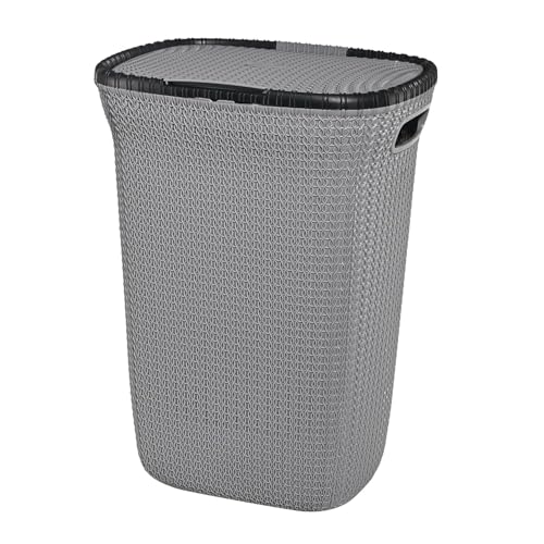 Image of KITCHIVO Plastic Large 55 Ltr Laundry Basket with Lid & Handle | Multipurpose Hamper Bins Storing Washable Clothes, Blankets | Household Ideal for Home & Bathroom (Marriott Grey Laundry Basket)