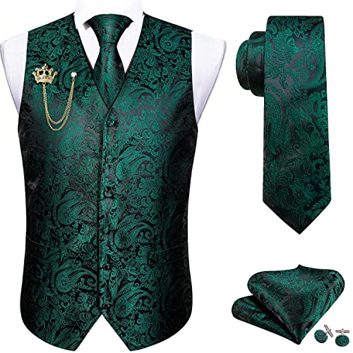 Image of Barry.Wang Formal Men Flower Vest Paisley Jacquard Silk Ties Suit Waistcoat Set Wedding 5PCS