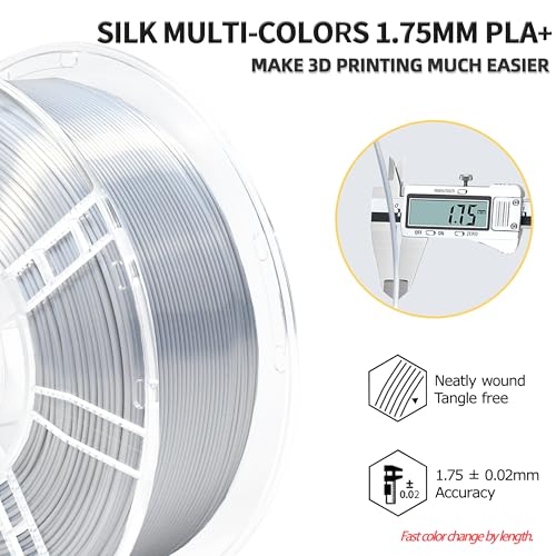 Image of iBOSS Silk PLA Plus Filament 1.75mm Silver 1KG, 3D Printer Filament Dimensional Accuracy + /- 0.02mm, 1kg Plastic Spool(2.2lbs) Shiny Silk 3D Printing Filament Fits for Most FDM 3D Printers