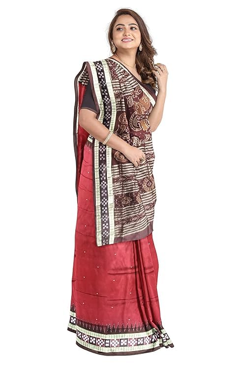 Image of Handmade Pure Bomkai Silk Saree Khandua Natural Silk Ikkat Saree For Women /Ethnic Wear /Traditonal Saree /Handloom Saree With Regular Fit Blouse Piece