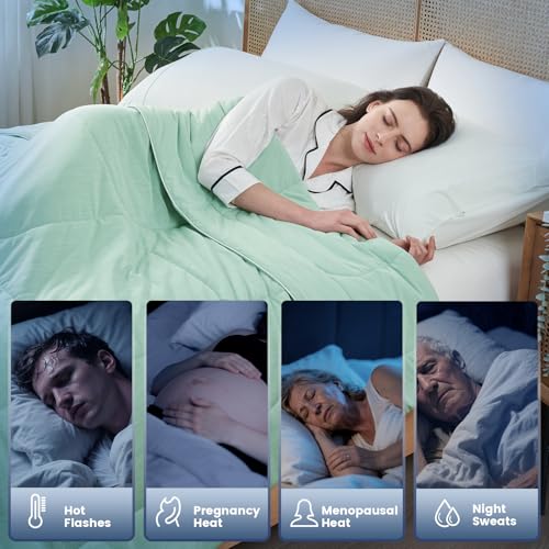 Amélie Home Cooling Comforter King Size, Dual-Sided Lightweight Cooling Blanket for Hot Sleepers, Q-Max 0.43 Breathable Cooling Quilt for Night Sweats, 106" x 90", Heather Mint Green