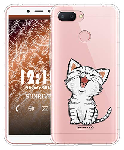 Sunrive Funda para Xiaomi Redmi 6, Silicona Slim Fit Gel Transparente Carcasa Case Bumper de Impactos y Anti-Arañazos Cojín de Aire Espalda Cover(TPU Gato 2)