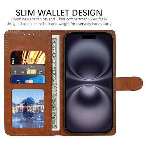 Image of Amazon Brand-Solimo Flip Leather Mobile Cover (Soft & Flexible Back case) for Apple iPhone 16 (CamelBlue)
