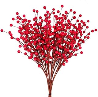 POTWPOT Christmas Red Berry Twig Stem, 12 Pieces Artificial Red Berry Stems Red Berry Wreath Artificial Berry Picks for Christmas Tree Home Holiday Wedding DIY Crafts Decor