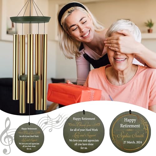 Image of ASTARIN Personalized 36 inch Deep Tone Happy Retirement Wind Chimes, Retirement Wind Spinner Gift for Women Men Teacher Coworker 2024, Going Away Farewell Gifts