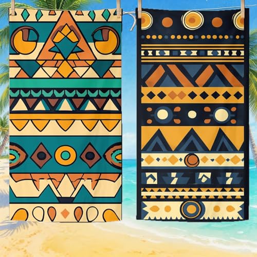 Toalla Playa 70x140cm Toallas de Playa Microfibra ,Toallas Baño Grandes, Secado Rápido Absorbente Suave Sin Arena Compacta Beach Towel para vacaciones Picnic Piscina Esencial con Bolsa Geometría Q-524