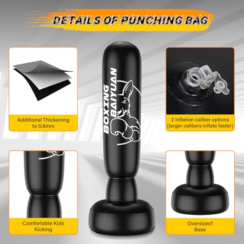 71" Heavy Standing Punching Bag for Adults Teens, Thickened Freestanding Punching Bag with Boxing Gloves and Automatic Pump, Inflatable Boxing Bag with Stand for Training MMA Thai Taekwondo Fitness - Thumbnail 4