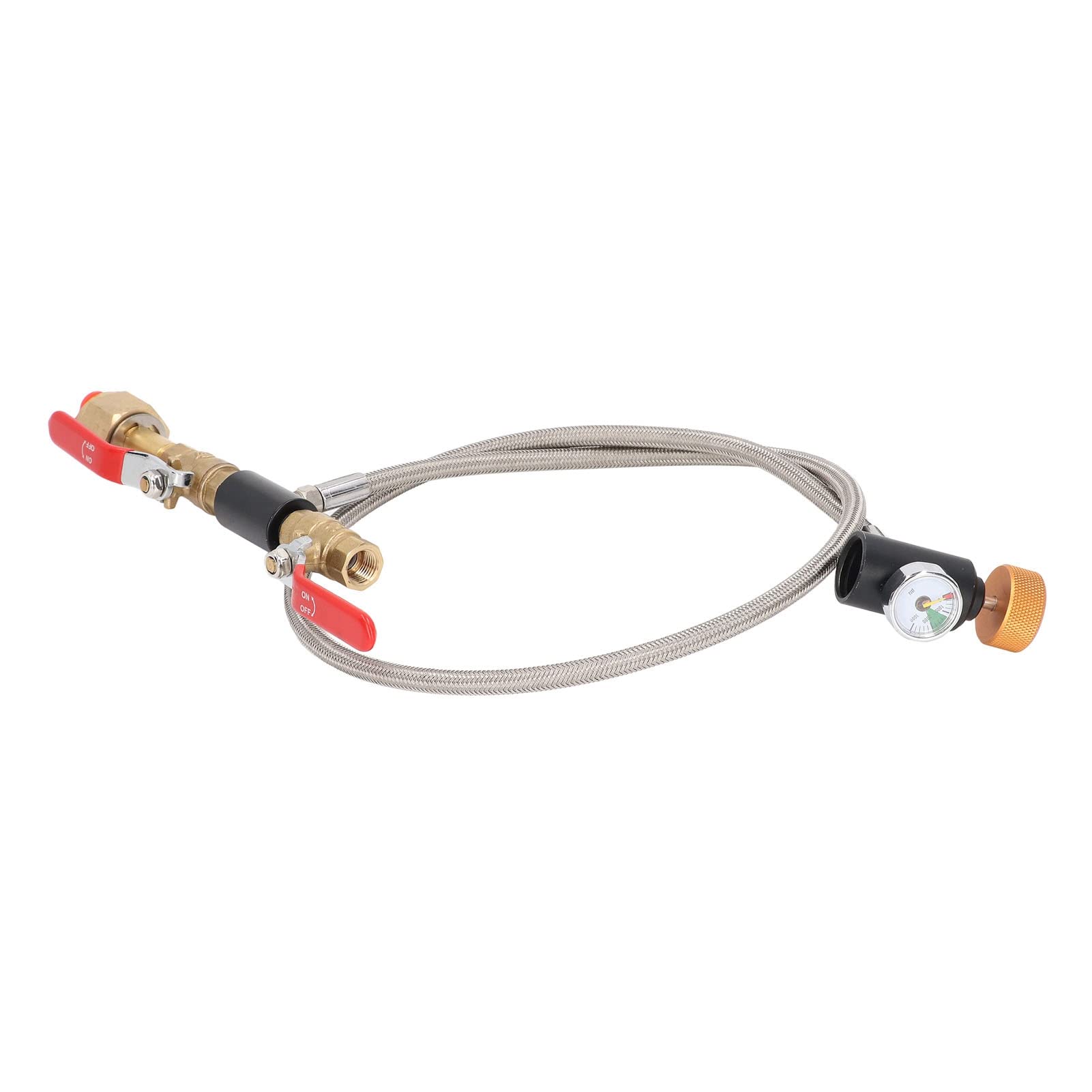 Adaptador de recarga para cilindros de CO2 CGA320 G1/2 con válvulas dobles y manómetro, manguera de acero inoxidable para botellas de sifón de soda, kit de recarga de 36 pulgadas