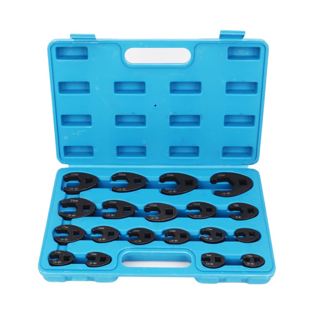 19tlg Hahnenfußschlüssel Drehmoment Gabelschlüssel Satz, Krähenfußschlüssel CR-MO-Stahl Maulschlüssel Set 1/2" 3/8" Außenvierkantantrieb | 8-32mm, Tragbare Aufbewahrungsbox