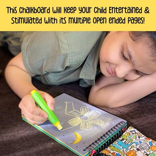 Image of Berrybee Children's Activity Chalkboard Book-Portable Screen Free Activities for Kids, Erasable Reusable Book12 Pages,12 Activities One Chalk with chalkholder | 6 x 6 inches (Chalkit Doodle)