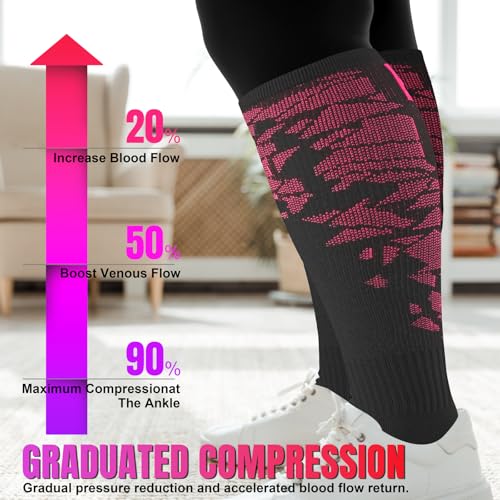 Image of bropite 3 /4 Pairs Plus Size Compression Socks Extra Wide Calf Women&Men 20-30mmHg Support Dancing Cycling Running Climbing