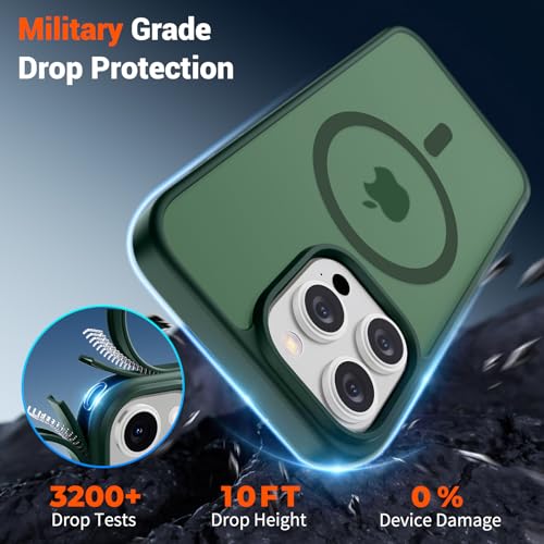 Image of SUPFINE Magnetic for iPhone 15 Pro Max Case (Compatible with MagSafe) (Military Grade Drop Protection) Slim Translucent Matte Shockproof with Anti-Fingerprint Phone Case, Forest Green