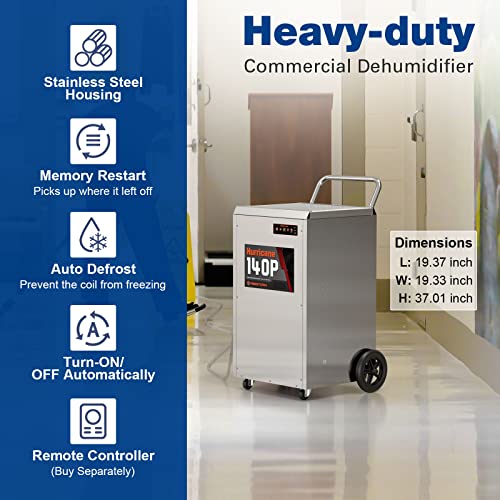 Abestorm 275 Ppd Commercial Dehumidifier With Pump And Drain Hose, 3,800 Sq.ft Large Industrial Dehumidifier For Water Damage Restoration, 5 Years Warranty, For Job Sites, Flood, Basement, Garage (Hurricane 140P) #TOP3