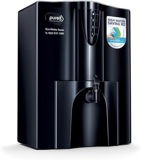 HUL Pureit Eco Water Saver Mineral RO+UV+MF AS wall mounted/Counter top Black 10L | Upto 60% Water Savings | Water Purifier