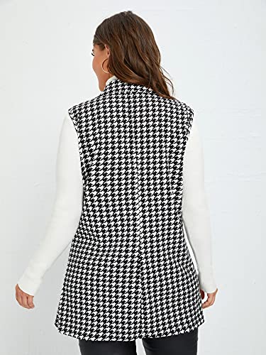 WDIRARA Women's Plus Size Plaid Button Open Front Sleeveless Blazer Jacket2