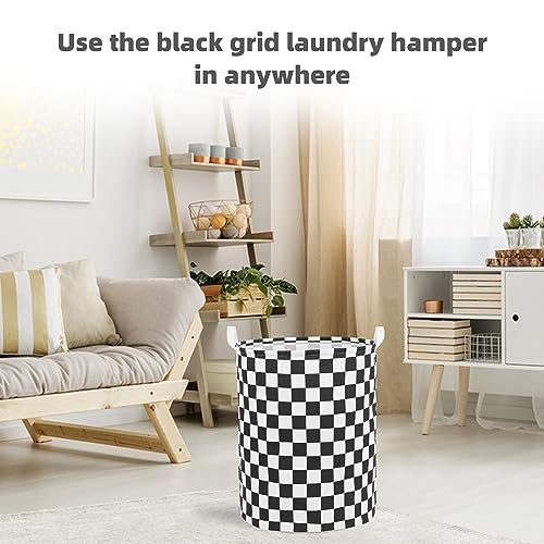 Image of Large Foldable Laundry Basket Organizer Holder portable tall collapsible laundry hamper nusery Storage Basket Bin with Handles (Waterproof Lining, Black Racing Flag)