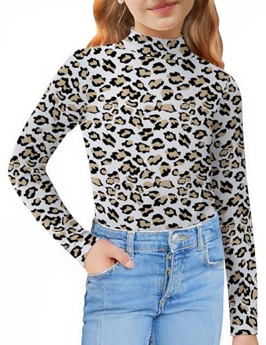 Image of Arshiner Girls Long Sleeve Mock Turtleneck Shirts Slim Fit Base Layer Top