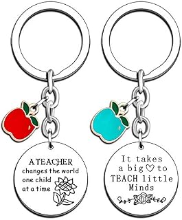 Teacher Keyring Gifts Thank You Teacher for Women Men Personalised 2 Pcs Silver Stainless Steel Keychain Graduation Birthday Christmas Back to School Gifts