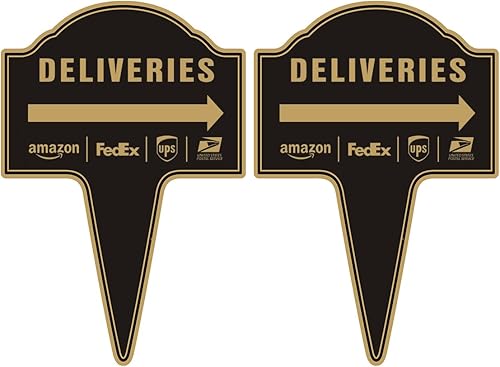 Yuntarda - Paquete de 2 letreros de entrega con flecha derecha, letrero de metal integrado de 14 x 10 pulgadas para uso al aire libre, instrucciones