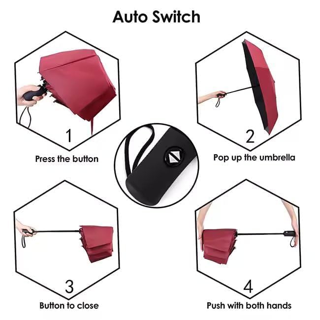 Image of MRTLLOA Automatic Large Size Foldable Umbrella with Travel Cover for Man and women - 3 fold Windproof Umbrella (MAROON)