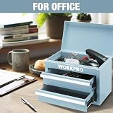 WORKPRO Metalowa mini skrzynka narzędziowa, górna skrzynia narzędziowa zawierająca dwie szuflady z prowadnicami z łożyskami kulkowymi, wkładkami do szuflad z PCW i podkładkami na nóżki PP, trwała