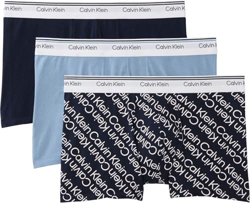 Calvin Klein Herren 3er Pack Boxershorts Trunks Balance mit Logobund, Mehrfarbig (Faded Denim/Bold Track Logo/Shorel), M