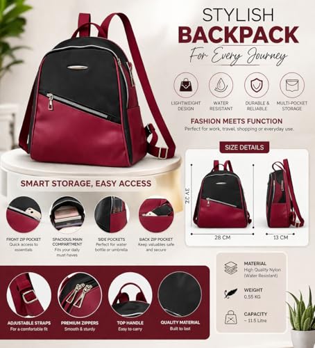 Image of Ethnic Style Waterproof Oxford Backpack for Women & Girls | Fashion Travel Canvas Look Nylon Bag | Large Capacity Printed Laptop Backpack for College