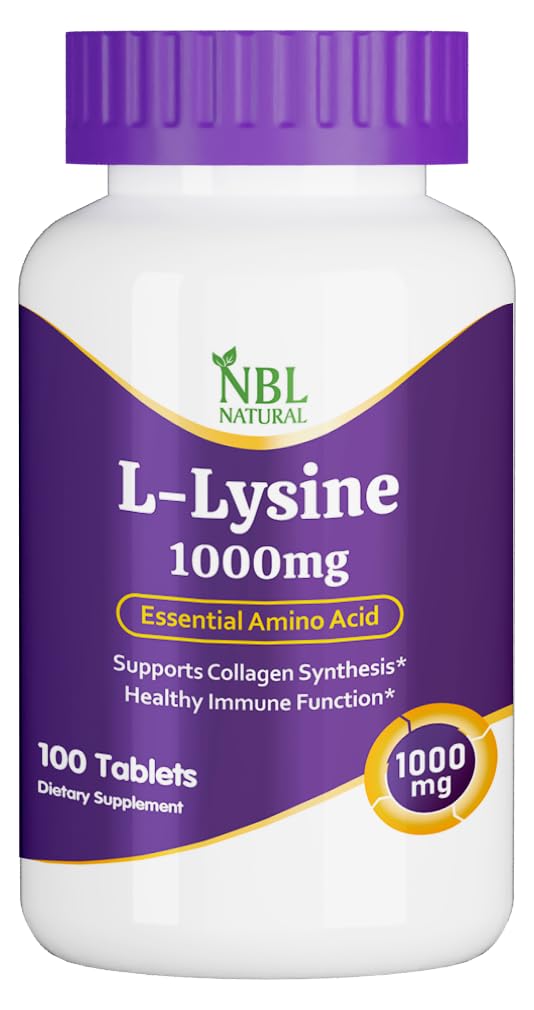 NBL Natural L-Lysine Supplement, 1000mg Essential Amino Acid, 100 Tablets