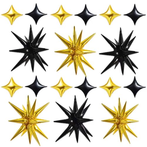 Image of TONIFUL 22Inch 18Pcs Black Gold Large Explosion Star Mylar Balloons and 10Inch Four Pointed Star Balloons Set for Christmas New Year Birthday Wedding Baby Shower Anniversary Photo Booth Supplies